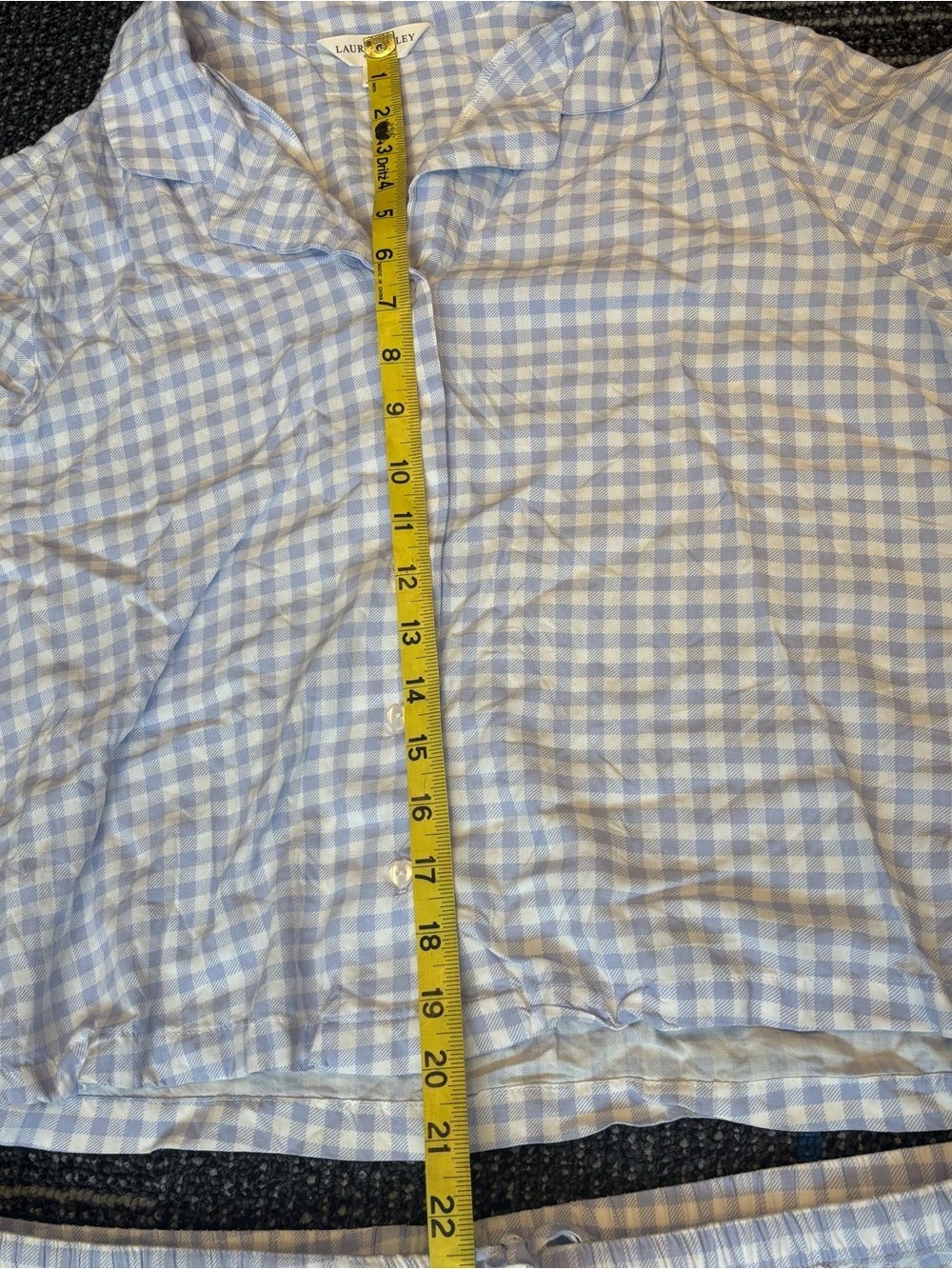 Laura Ashley XL Blue and White Gingham Short Pajama Set Ruffle Trim - Picture 8 of 10